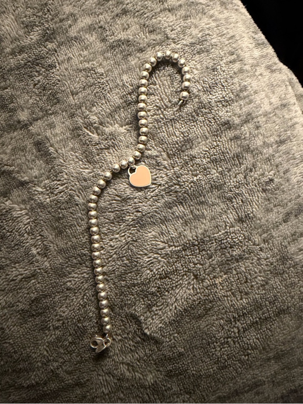 Tiffany Silver Beaded Bracelet with Pink Heart Charm